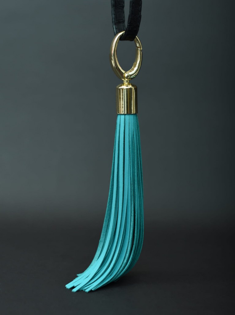 Brush keychain, turquoise/gold